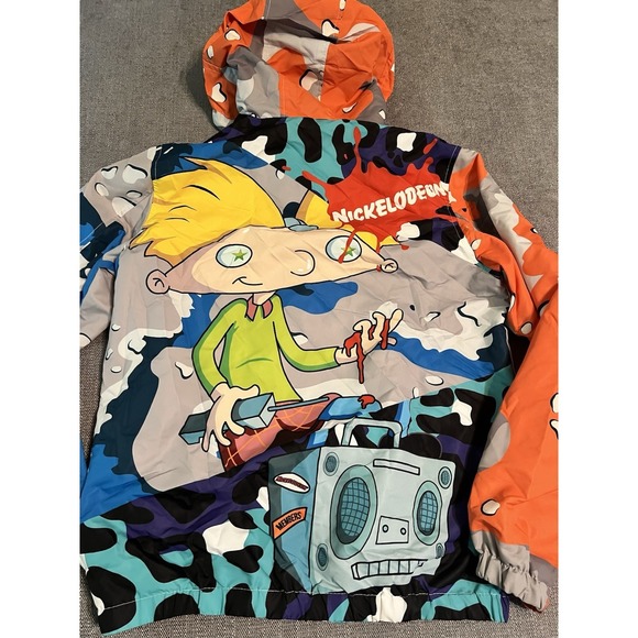 Members Only Nickelodeon Hey Arnold Full Zip Windbreaker Jacket Hooded Size S - Picture 12 of 14
